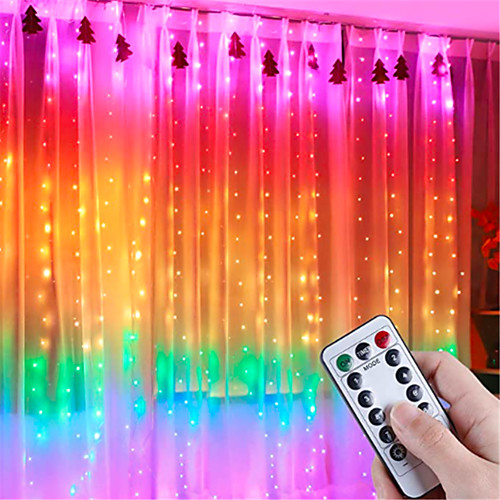 

LED Curtain Lights Color Changing Rainbow Curtain String Lights 3m3 m 300 LEDs 1 13-Key Remote Controller 1 set Warm White White Multi Color Waterproof USB Decorative 5 V