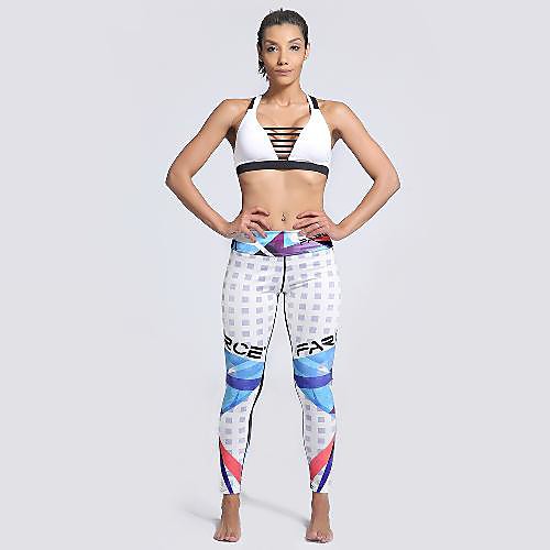 

Women's Casual Yoga Comfort Daily Gym Leggings Pants Geometric Letter Ankle-Length Patchwork Print White