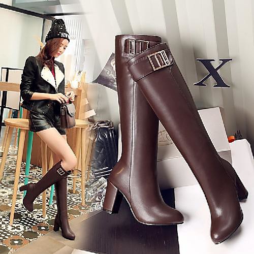 

Women's Boots Chunky Heel Round Toe Daily PU Synthetics Almond Black Brown