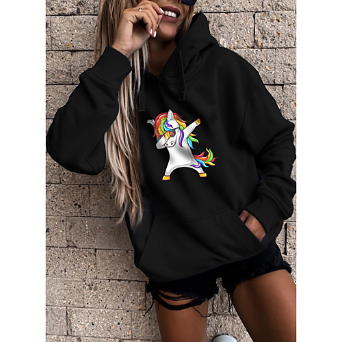 

Women's Hoodie Pullover Cartoon Graphic Front Pocket Print Daily Other Prints Basic Casual Hoodies Sweatshirts Yellow Blushing Pink Gray