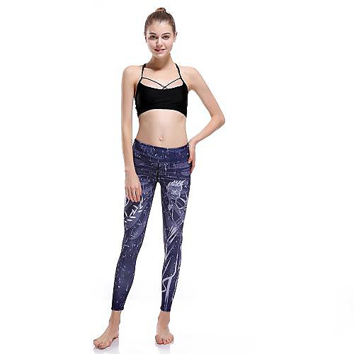 

Women's Basic Chino Comfort Daily Gym Leggings Pants Graphic Ankle-Length Patchwork Print Blue