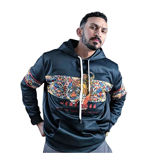 

Men's Pullover Hoodie Sweatshirt Graphic Chinese Style Animal Hooded Weekend 3D Print Casual Streetwear Hoodies Sweatshirts Long Sleeve Black