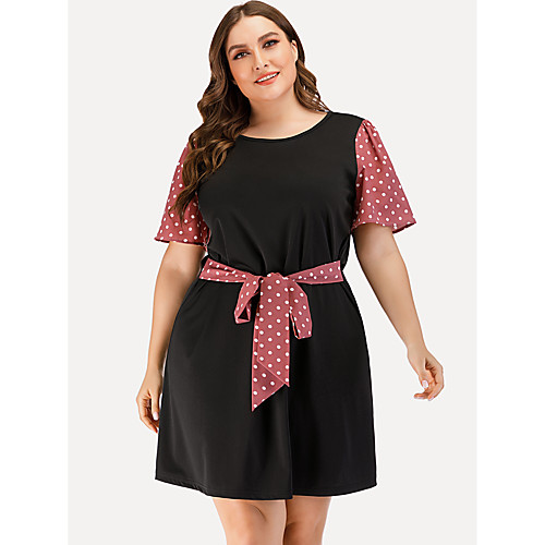 

Women's Plus Size Dress A Line Dress Short Mini Dress Short Sleeve Polka Dot Lace up Vintage Summer
