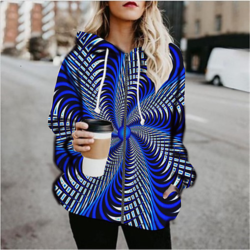 

Women's Hoodied Jacket Sports Fall & Winter Regular Coat Loose Jacket Long Sleeve Print Print Blue
