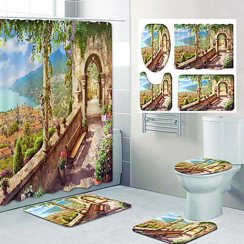 

Bathroom Shower Curtain & Mat Set Classic Polyester New Design