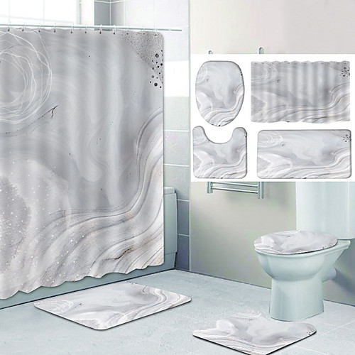 

Bathroom Shower Curtain & Mat Set Classic Polyester New Design