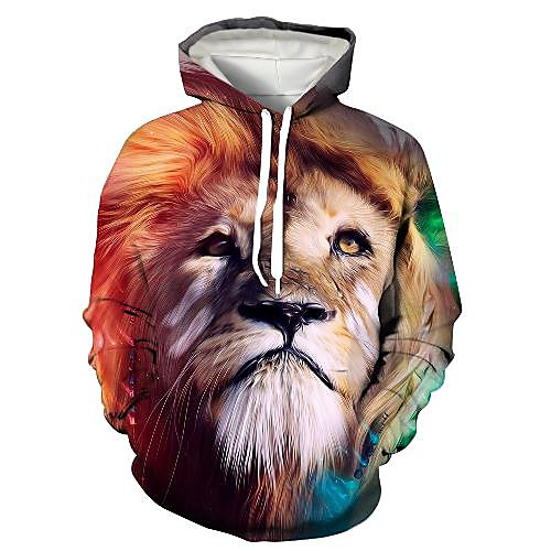 

Men's Pullover Hoodie Sweatshirt Graphic 3D Animal Print Hooded Daily 3D Print 3D Print Casual Hoodies Sweatshirts Long Sleeve Orange