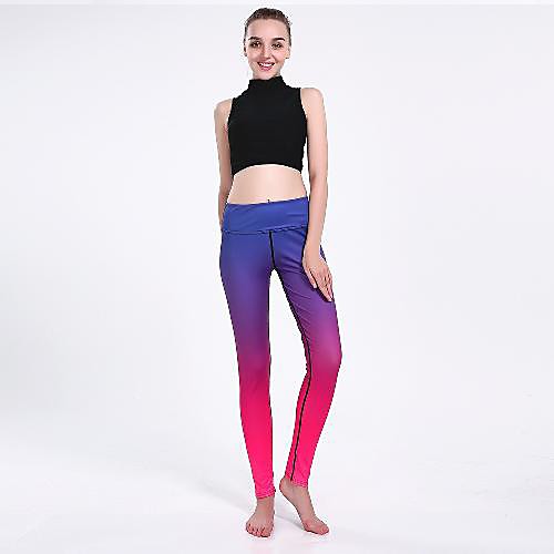 

Women's Casual Yoga Comfort Daily Gym Leggings Pants Multi Color Solid Color Ankle-Length Patchwork Print Gradient blue