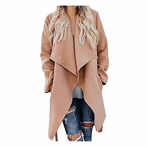 

Women's Coat Causal Fall Winter Long Coat Notch lapel collar Loose Coats / Jackets Jacket Long Sleeve Solid Color Lace Navy khaki / Spring
