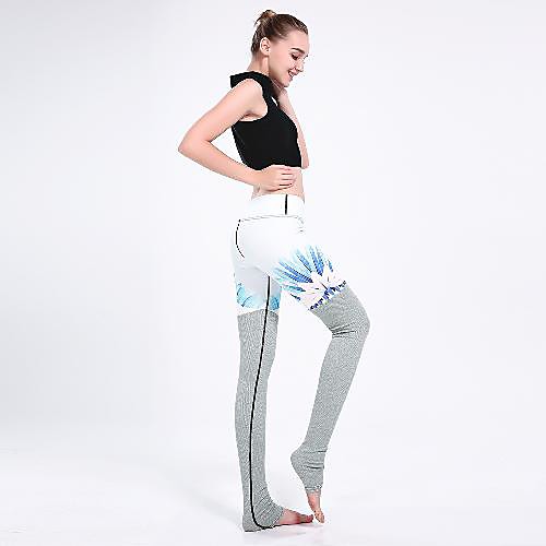 

Women's Casual Yoga Comfort Daily Gym Leggings Pants Patterned Floral Full Length Patchwork Print Gray
