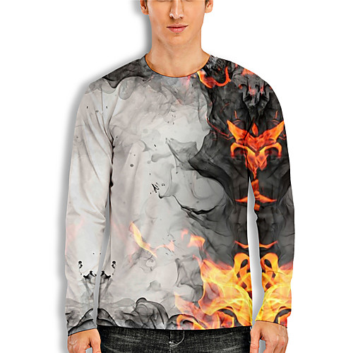 

Men's T shirt 3D Print Graphic 3D Print Long Sleeve Casual Tops Cartoon Classic Gray