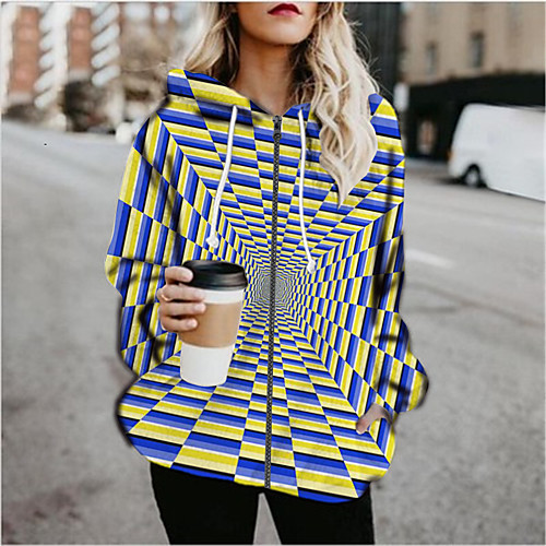 

Women's Hoodied Jacket Sports Fall & Winter Regular Coat Loose Jacket Long Sleeve Print Print Yellow