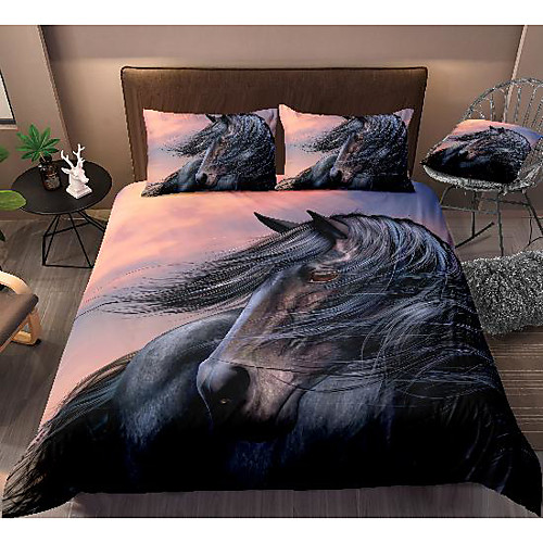 

3d horse print 3-piece duvet cover set hotel bedding sets comforter cover with soft lightweight microfiber, include 1 duvet cover, 2 pillowcases for double/queen/king(1 pillowcase for twin/single)