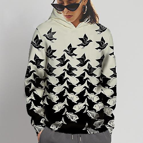 

Women's Pullover Hoodie Sweatshirt 3D Animal Print Daily Sports 3D Print Active Basic Hoodies Sweatshirts Black