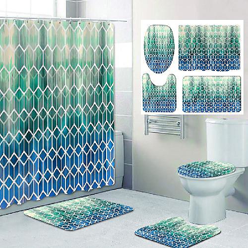 

Bathroom Shower Curtain & Mat Set Classic Polyester New Design