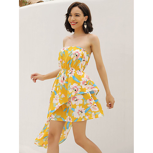 

Women's A Line Dress Knee Length Dress Yellow Sleeveless Floral Print Spring Summer Hot Boho 2021 S M L XL