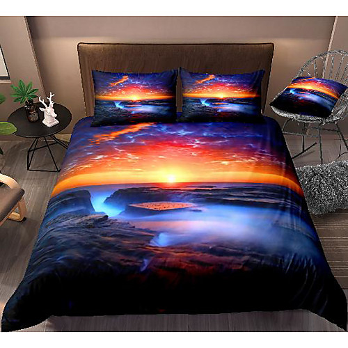 

landscape print 3-piece duvet cover set hotel bedding sets comforter cover with soft lightweight microfiber, include 1 duvet cover, 2 pillowcases for double/queen/king(1 pillowcase for twin/single)