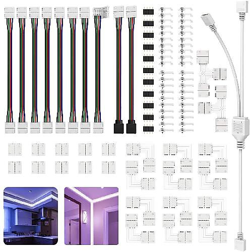 

led strip light connectors kit right corner angle solderless gapless adapter 4 pin conductor light strip splice for tv 10mm tape light connector diy accessories for smd 5050 rgb multicolor strip