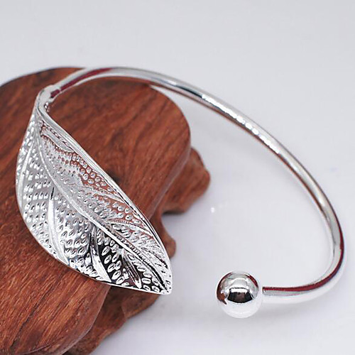 

Women's Cuff Bracelet Bracelet 3D Leaf Fashion Copper Bracelet Jewelry Silver For Christmas Party Evening Gift Date Birthday / Silver Plated