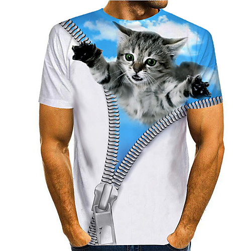 

Men's T shirt Shirt 3D Print Graphic 3D Animal Print Short Sleeve Casual Tops Cartoon Classic Round Neck Blue / Summer