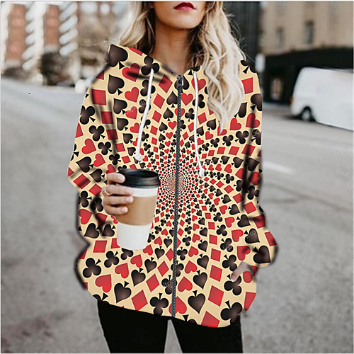

Women's Hoodied Jacket Sports Fall & Winter Regular Coat Loose Jacket Long Sleeve Print Print Orange