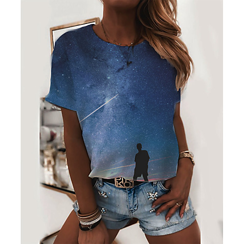 

Women's T shirt 3D Print Round Neck Tops Basic Basic Top Rainbow