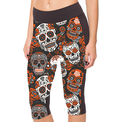 

Women's Basic Casual Comfort Casual Gym Leggings Pants Skull Calf-Length Patchwork Print White Black Purple Red Yellow