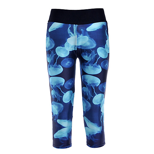

Women's Basic Comfort Casual Daily Leggings Pants Animal Calf-Length Patchwork Print Blue