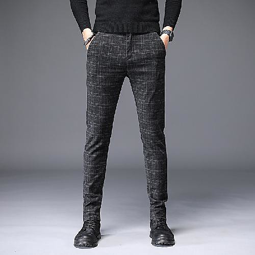 

Men's Basic Chino Casual Daily Pants Chinos Pants Plaid Checkered Full Length Classic Grey Black