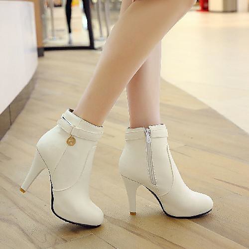 

Women's Boots Cone Heel Round Toe Mid Calf Boots Booties Ankle Boots Classic British Preppy Daily Office & Career PU Solid Colored Winter White Black / Mid-Calf Boots