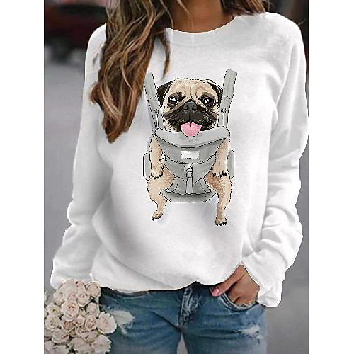

Women's Pullover Sweatshirt Dog Graphic 3D Print Daily 3D Print Basic Casual Hoodies Sweatshirts Blushing Pink White Light gray