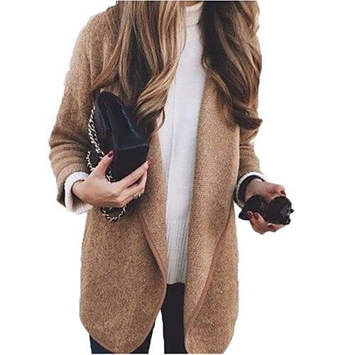 

women's deep v neck pockets open front cardigan jacket trench coat (grey)