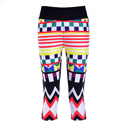 

Women's Basic Casual Comfort Daily Gym Leggings Pants Geometric Pattern Calf-Length Patchwork Print Black
