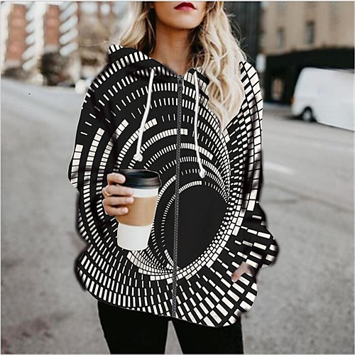 

Women's Hoodied Jacket Sports Fall & Winter Regular Coat Loose Jacket Long Sleeve Print Print Black
