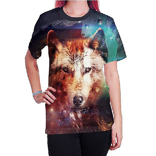 

Women's T shirt Animal Print Round Neck Tops Basic Punk & Gothic Basic Top Rainbow