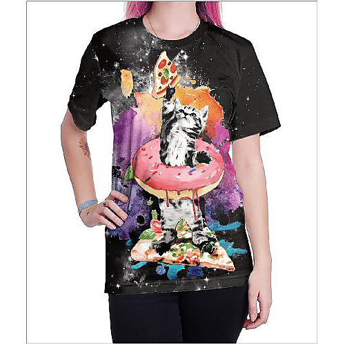 

Women's T shirt Cat Graphic Round Neck Tops Basic Basic Top Black