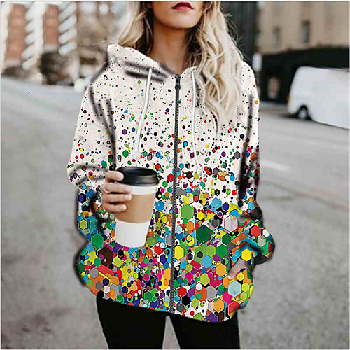 

Women's Hoodied Jacket Sports Fall & Winter Regular Coat Loose Jacket Long Sleeve Print Print Green