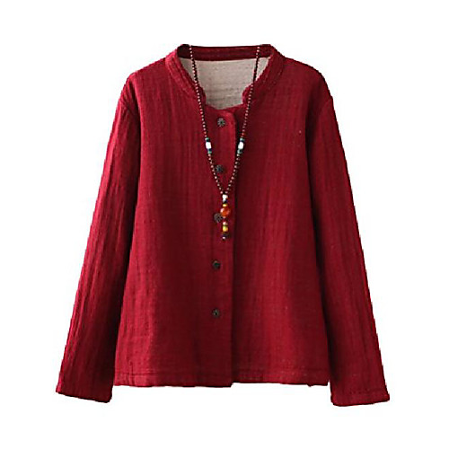 

women's double layer linen solid color retro button coat red