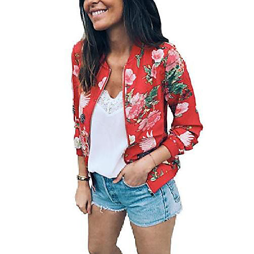 

Women's Jacket Florals Sporty Floral Fall V Neck Regular Street Long Sleeve 416 Green / Spring / Cotton