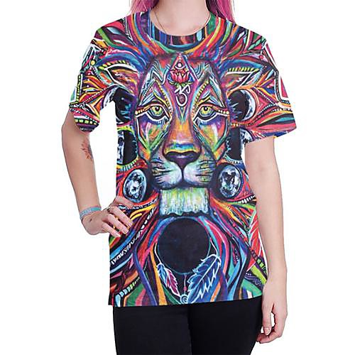 

Women's T shirt Graphic Animal Round Neck Tops Basic Punk & Gothic Basic Top Rainbow