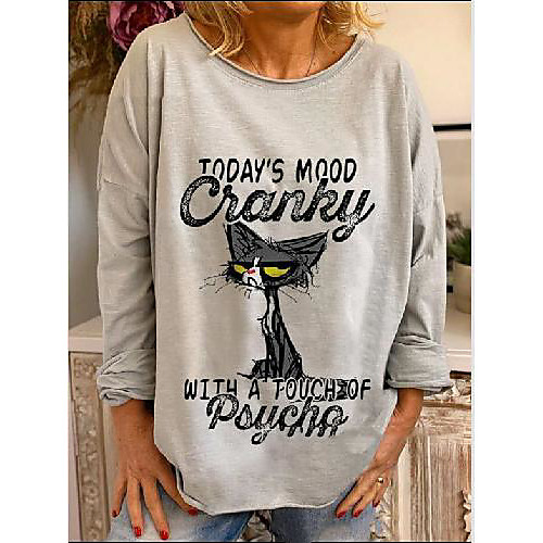 

Women's Plus Size Tops T shirt Letter Animal Print Long Sleeve Round Neck Big Size XL XXL 3XL 4XL
