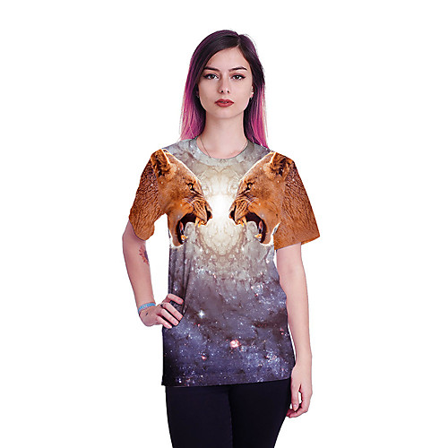 

Women's T shirt Graphic Starry Sky Animal Patchwork Print Round Neck Tops Cotton Basic Basic Top Purple