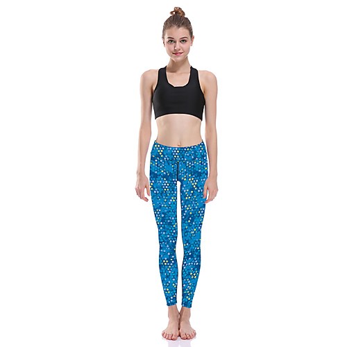 

Women's Basic Casual Comfort Daily Gym Leggings Pants Dot Ankle-Length Patchwork Print Blue