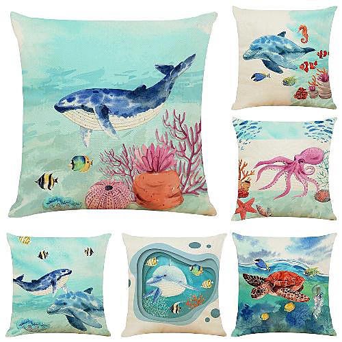 

6 pcs Faux Linen Pillow Cover, Animal Simple Modern Square Zipper Traditional Classic
