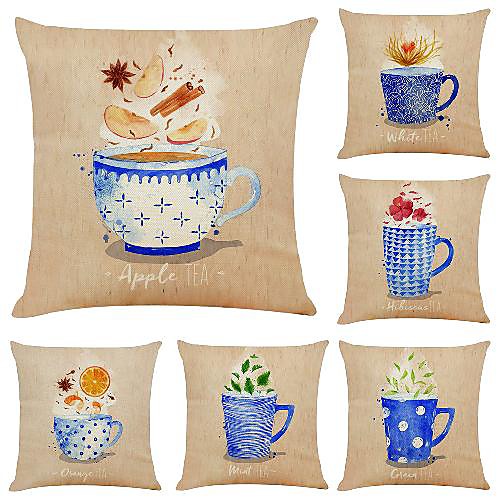 

6 pcs Faux Linen Pillow Cover, Cartoon Simple Modern Square Zipper Traditional Classic