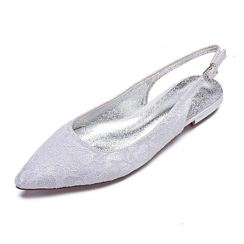 

Women's Wedding Shoes Flat Heel Pointed Toe Wedding Sandals Classic Sweet Wedding Party & Evening Lace Solid Colored White Ivory