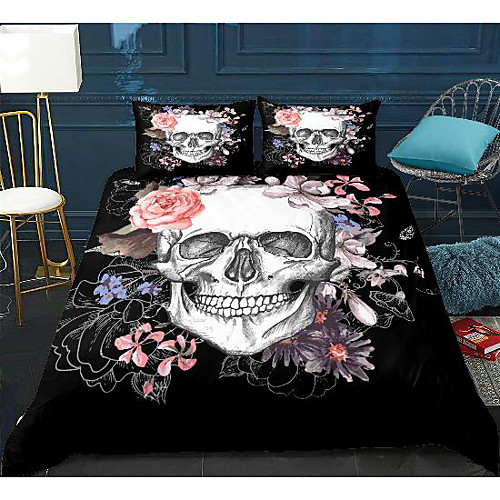 

3d skull print 3-piece duvet cover set hotel bedding sets comforter cover with soft lightweight microfiber, include 1 duvet cover, 2 pillowcases for double/queen/king(1 pillowcase for twin/single)