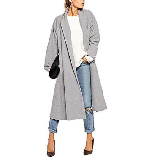 

Women's Coat Daily Fall Winter Long Coat Tailored Fit Casual Daily Jacket Solid Color Gray Black / Spring
