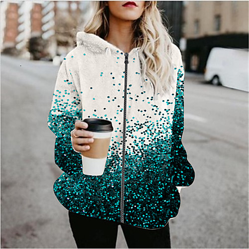 

Women's Hoodied Jacket Sports Spring & Fall Regular Coat Regular Fit Active Streetwear Jacket Long Sleeve Polka Dot Patchwork Blue / Going out / Print