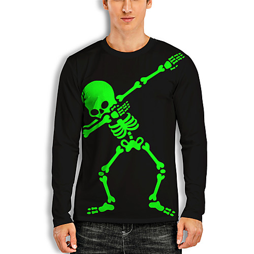 

Men's T shirt 3D Print Graphic 3D Skull Print Long Sleeve Casual Tops Cartoon Classic Green